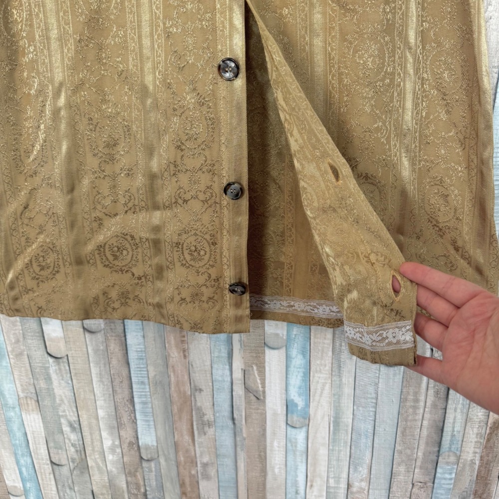 CP Shades S Vintage Gold Jacquard Textured Rayon Button Front Pull On Midi Skirt - Picture 5 of 8